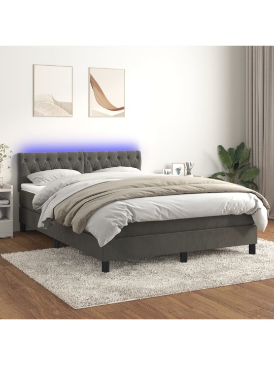 Box spring postel s matrací a LED tmavě šedá 140x200 cm samet