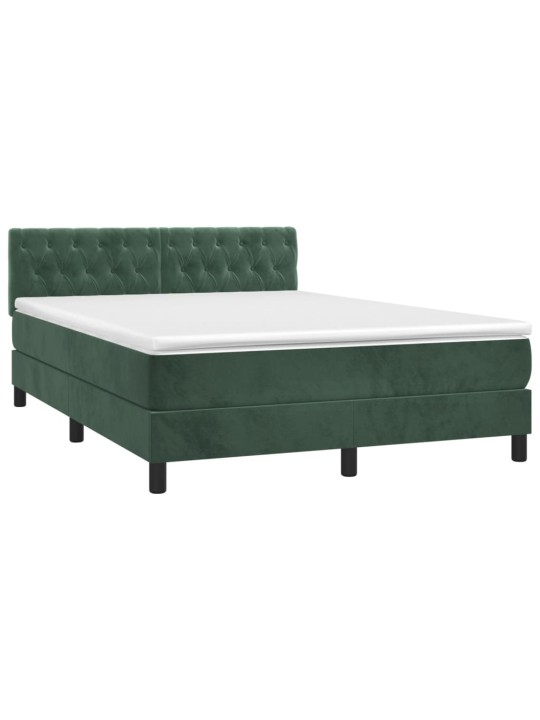 Box spring postel s matrací a led tmavě zelená 140x200 cm samet