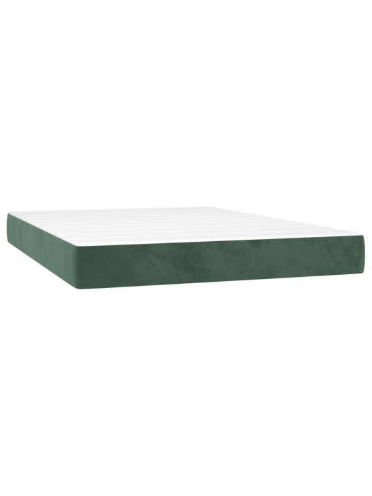 Box spring postel s matrací a led tmavě zelená 140x200 cm samet