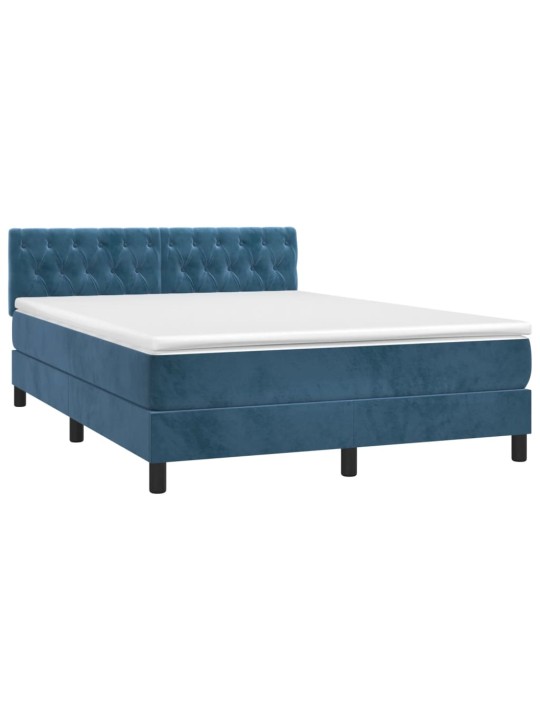 Box spring postel s matrací a led tmavě modrá 140x200 cm samet