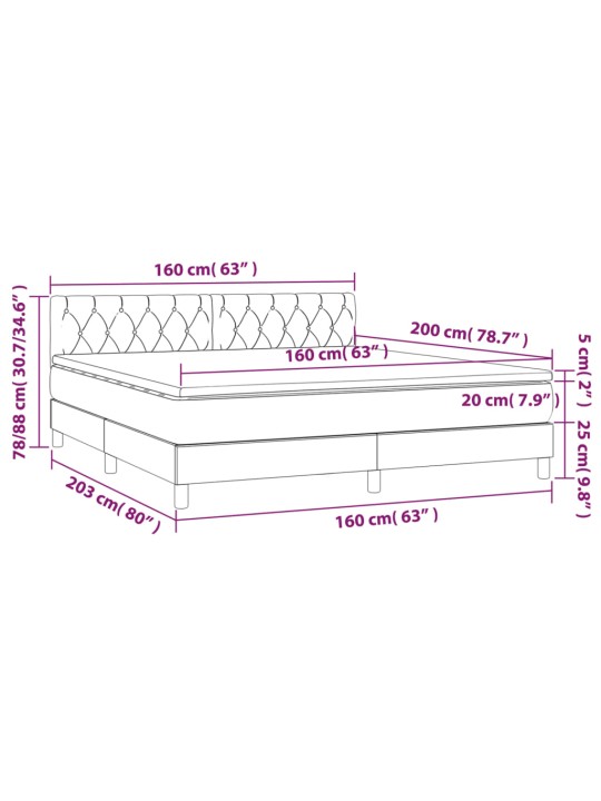 Box spring postel s matrací a LED světle šedá 160x200 cm samet