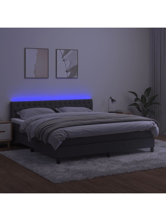 Box spring postel s matrací a LED tmavě šedá 160x200 cm samet