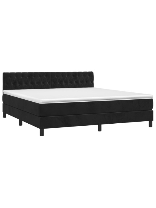 Box spring postel s matrací a led černá 160x200 cm samet