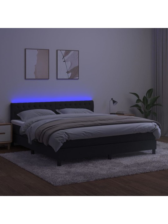 Box spring postel s matrací a led černá 160x200 cm samet