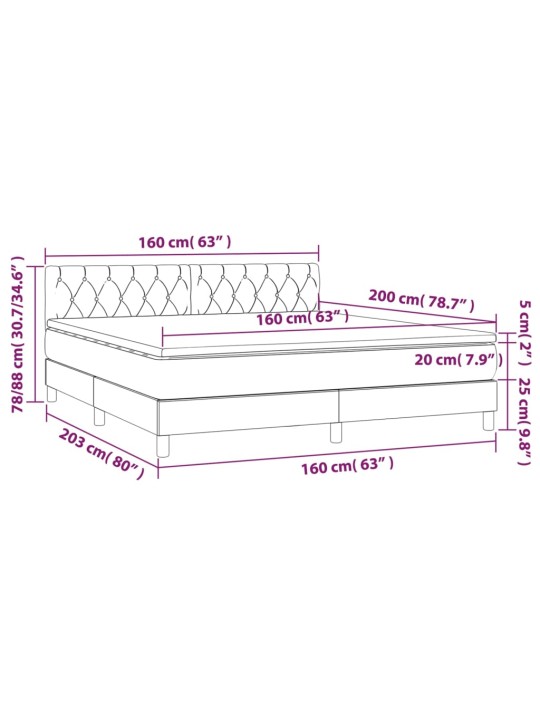 Box spring postel s matrací a led černá 160x200 cm samet