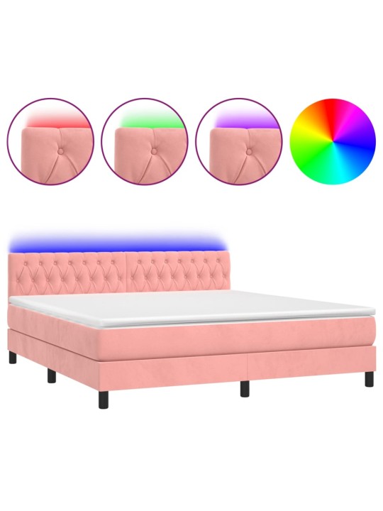 Box spring postel s matrací a led růžová 160x200 cm samet