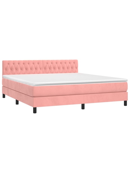 Box spring postel s matrací a led růžová 160x200 cm samet