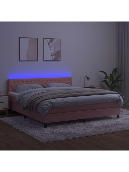 Box spring postel s matrací a led růžová 160x200 cm samet