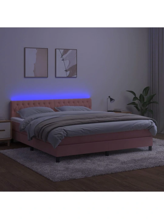 Box spring postel s matrací a led růžová 160x200 cm samet