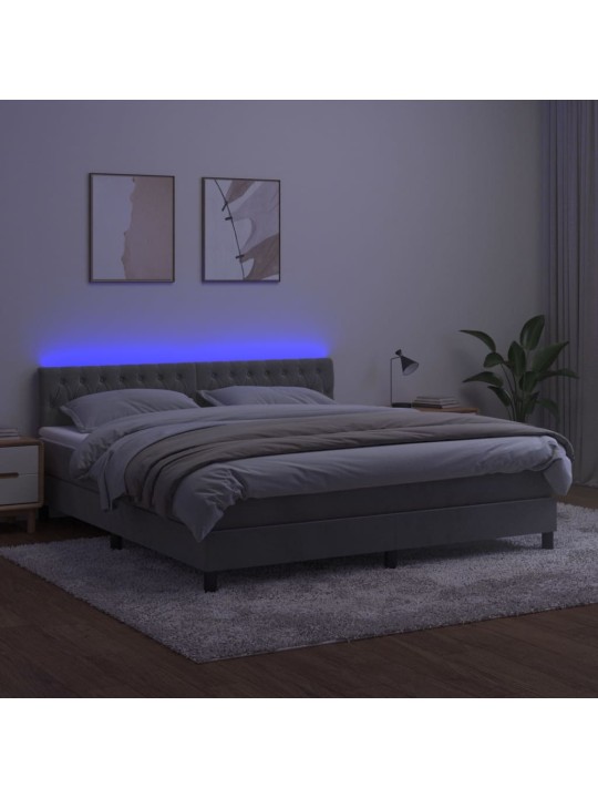 Box spring postel s matrací a LED světle šedá 180x200 cm samet