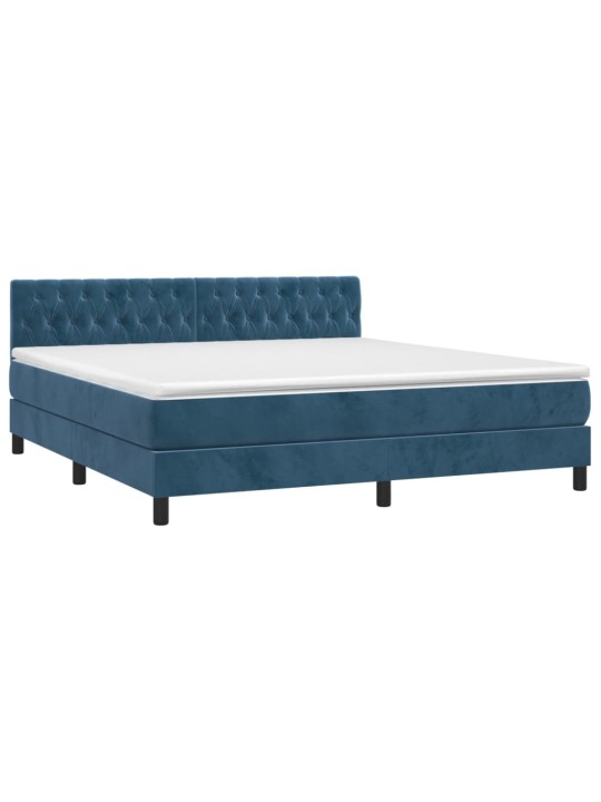 Box spring postel s matrací a LED tmavě modrá 180x200 cm samet