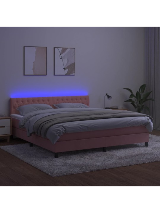 Box spring postel s matrací a LED růžová 180x200 cm samet