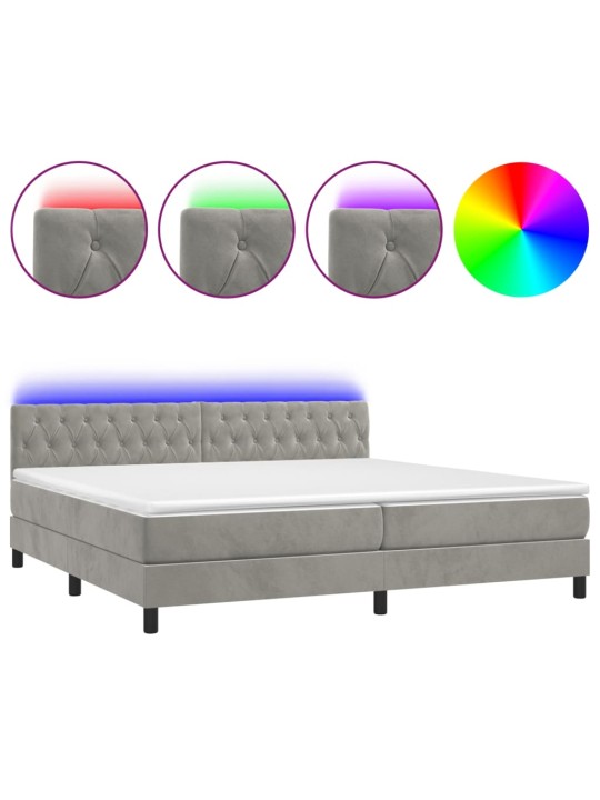 Box spring postel s matrací a LED světle šedá 200x200 cm samet