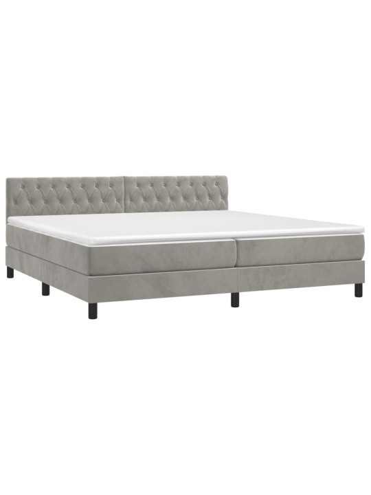 Box spring postel s matrací a LED světle šedá 200x200 cm samet