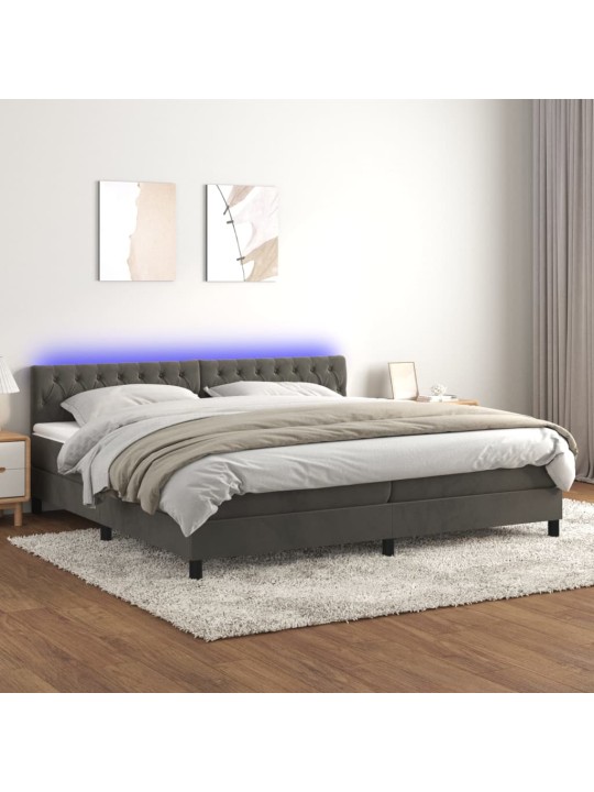 Box spring postel s matrací a LED tmavě šedá 200x200 cm samet