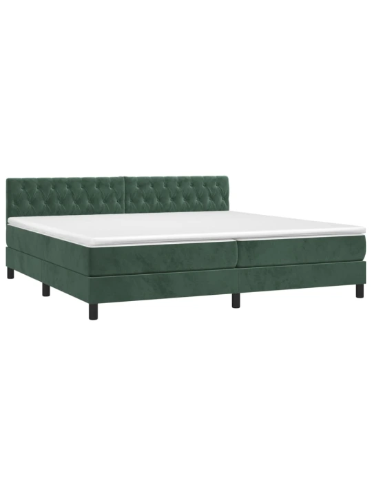Box spring postel s matrací a LED tmavě zelená 200x200 cm samet
