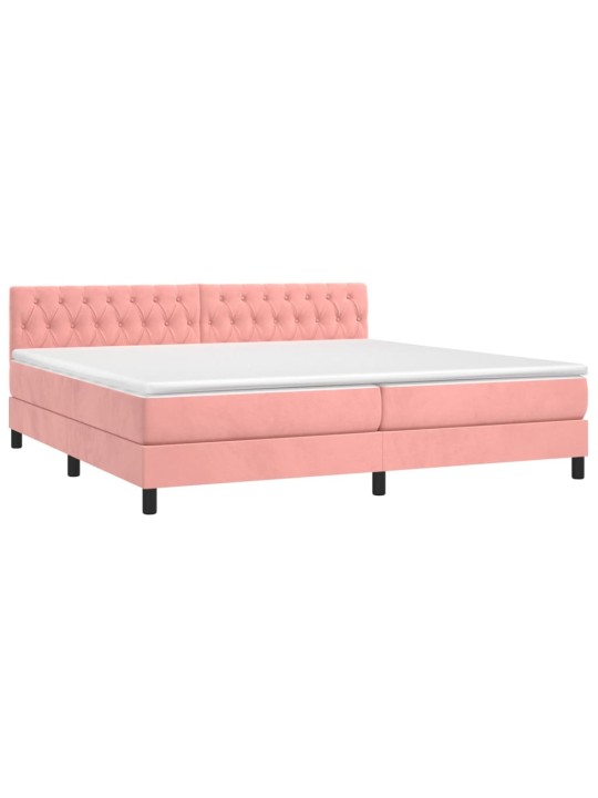 Box spring postel s matrací a LED růžová 200x200 cm samet