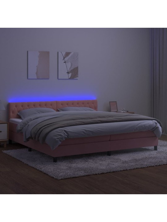 Box spring postel s matrací a LED růžová 200x200 cm samet