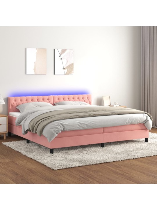 Box spring postel s matrací a LED růžová 200x200 cm samet