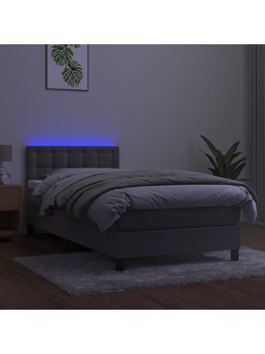 Box spring postel s matrací a LED světle šedá 80 x 200 cm samet