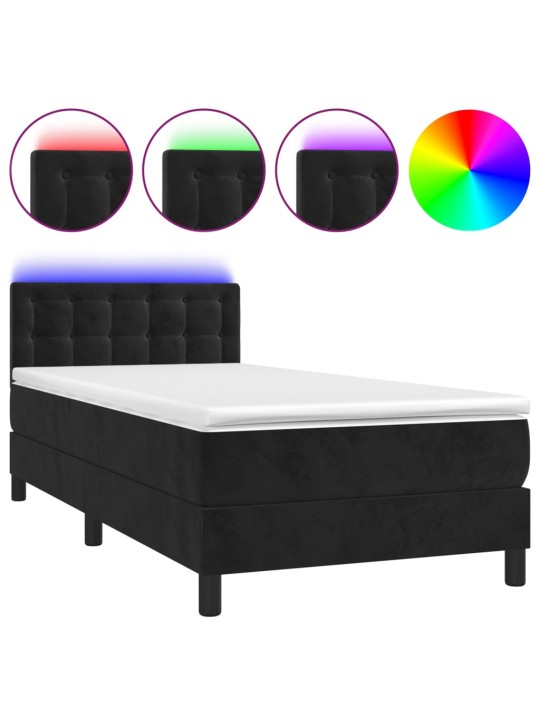 Box spring postel s matrací a LED černá 80 x 200 cm samet