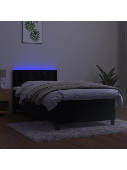 Box spring postel s matrací a LED černá 80 x 200 cm samet