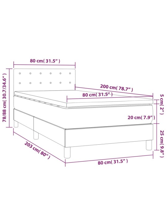 Box spring postel s matrací a LED černá 80 x 200 cm samet