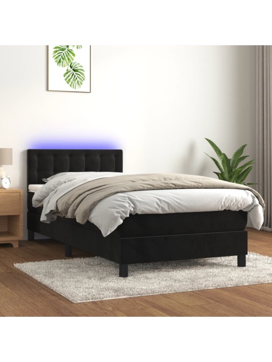 Box spring postel s matrací a LED černá 80 x 200 cm samet