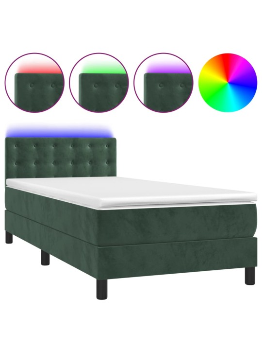 Box spring postel s matrací a LED tmavě zelená 80x200 cm samet