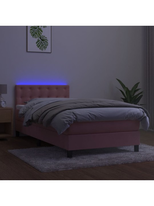 Box spring postel s matrací a LED růžová 80 x 200 cm samet