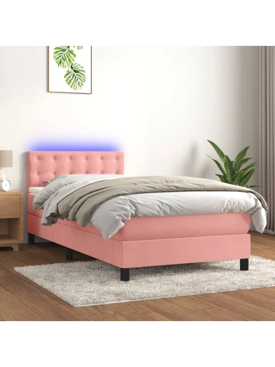 Box spring postel s matrací a LED růžová 80 x 200 cm samet