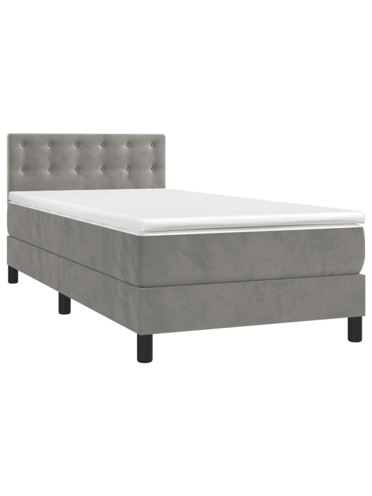 Box spring postel s matrací a LED světle šedá 90x190 cm samet