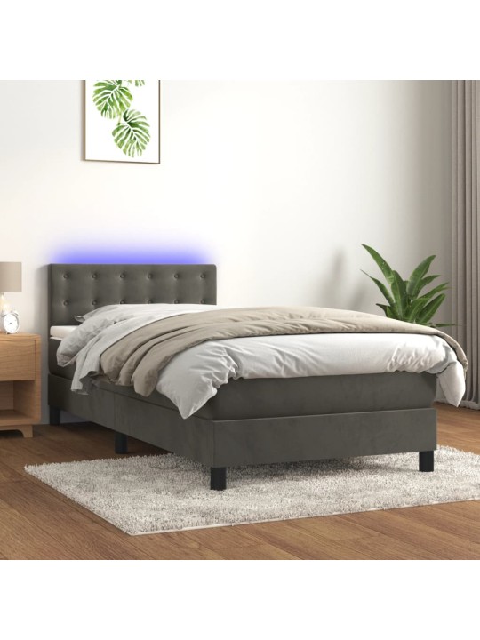 Box spring postel s matrací a LED tmavě šedá 90x190 cm samet