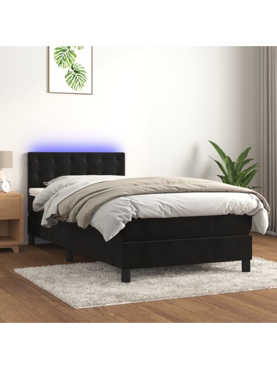 Box spring postel s matrací a LED černá 90x190 cm samet