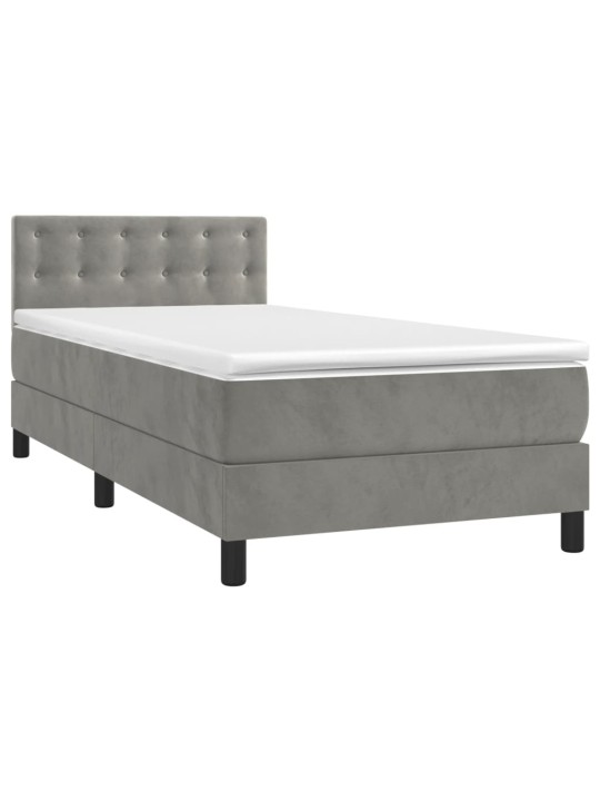 Box spring postel s matrací a LED světle šedá 90x200 cm samet