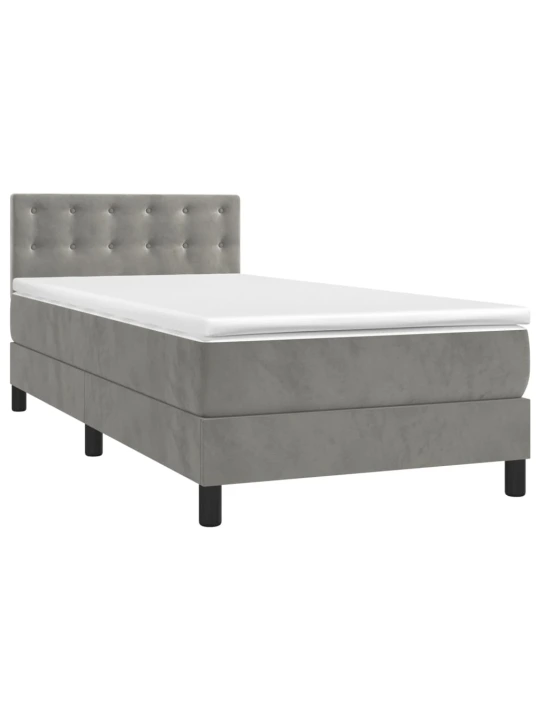Box spring postel s matrací a LED světle šedá 90x200 cm samet