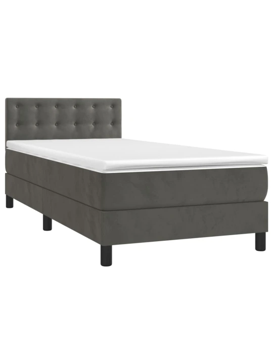 Box spring postel s matrací a LED tmavě šedá 90x200 cm samet