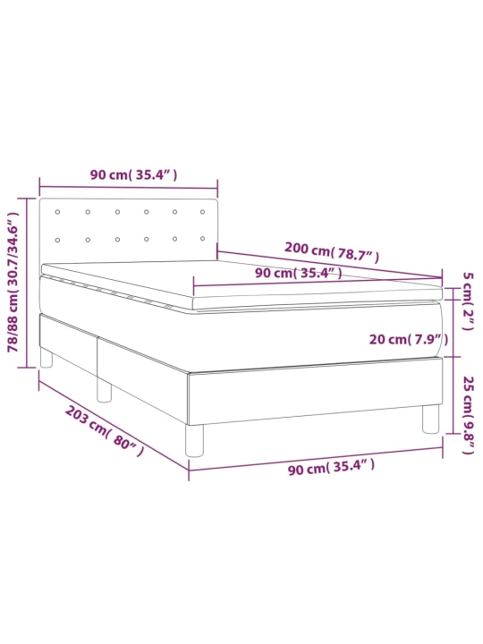 Box spring postel s matrací a led tmavě zelená 90x200 cm samet