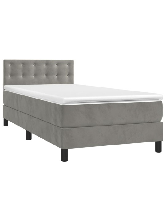 Box spring postel s matrací a LED světle šedá 100x200 cm samet