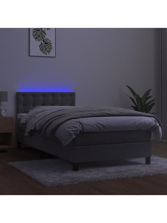 Box spring postel s matrací a LED světle šedá 100x200 cm samet