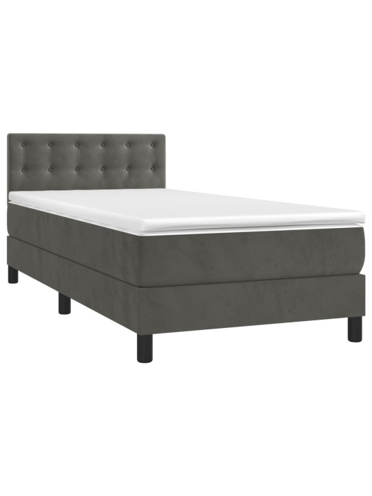 Box spring postel s matrací a LED tmavě šedá 100x200 cm samet