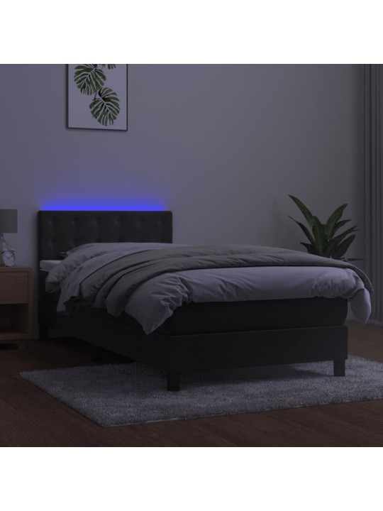 Box spring postel s matrací a LED tmavě šedá 100x200 cm samet