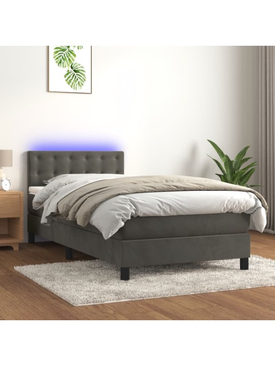 Box spring postel s matrací a LED tmavě šedá 100x200 cm samet