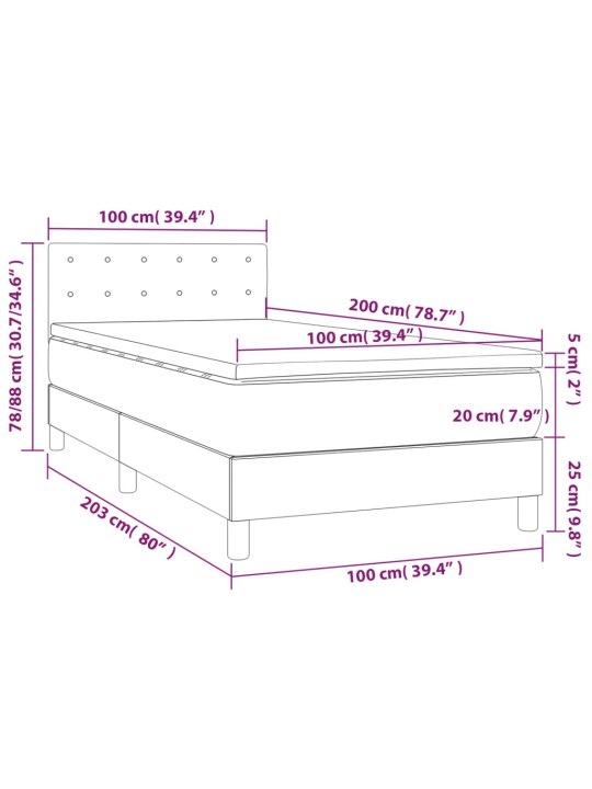 Box spring postel s matrací a LED černá 100x200 cm samet