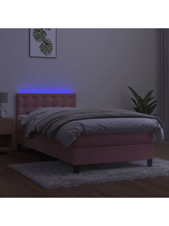 Box spring postel s matrací a led růžová 100x200 cm samet