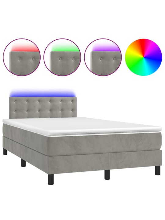 Box spring postel s matrací a LED světle šedá 120x200 cm samet