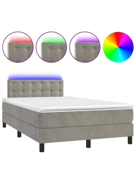 Box spring postel s matrací a LED světle šedá 120x200 cm samet