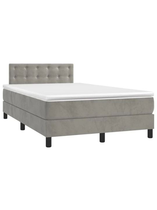 Box spring postel s matrací a LED světle šedá 120x200 cm samet