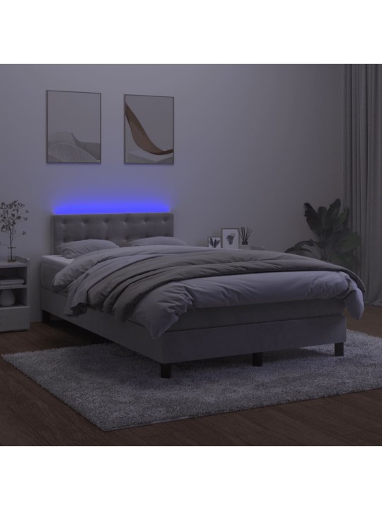 Box spring postel s matrací a LED světle šedá 120x200 cm samet