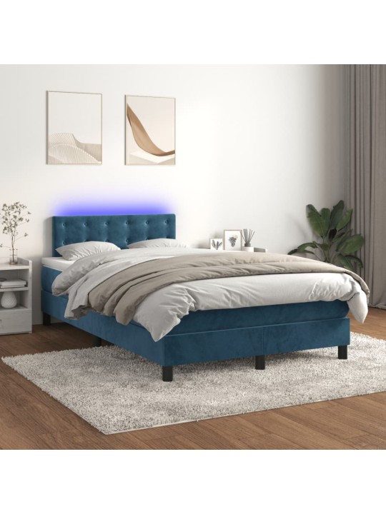 Box spring postel s matrací a led tmavě modrá 120x200 cm samet